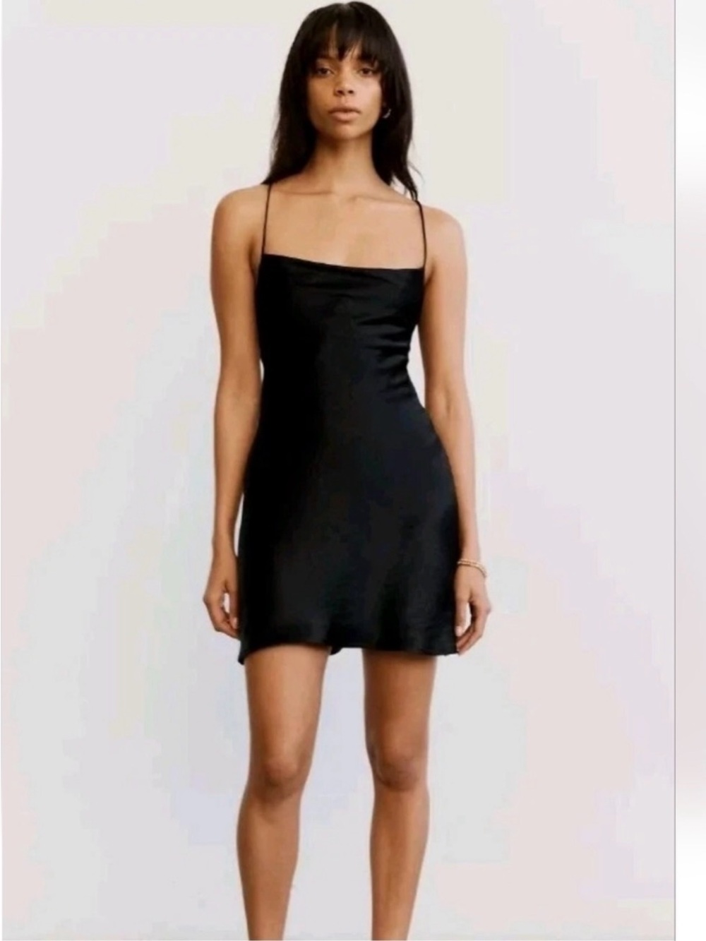 THIRD FORM Sleek Black Slip Mini Dress with Spaghetti Straps